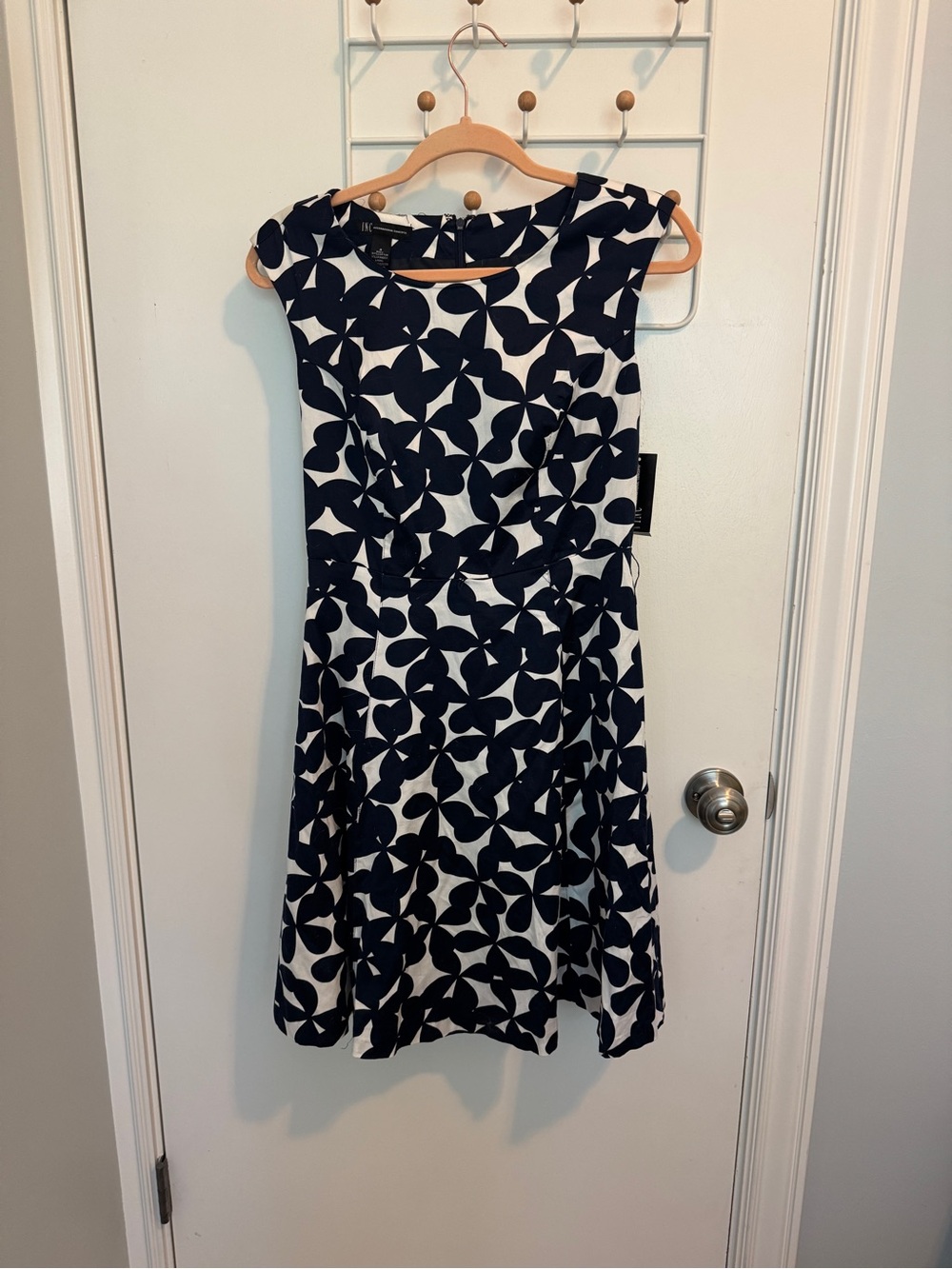 INC International Concepts Navy & White Sleeveless Fit-and-Flare Midi Dress